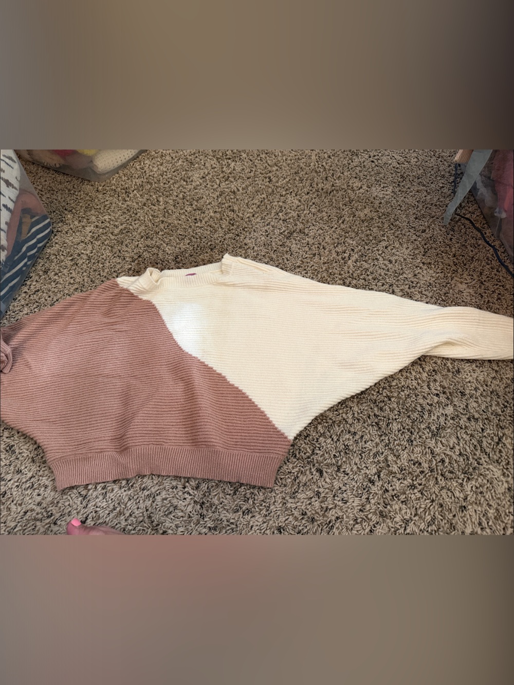 Francesca's Collections Rose & Cream Colorblock Crewneck Sweater